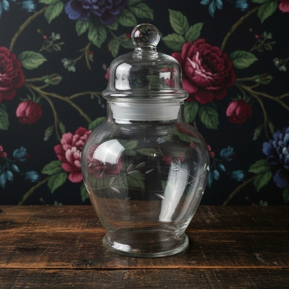 Vintage Princess House Crystal Heritage Apothecary Jar Floral